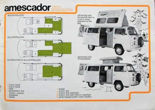 Volkswagen T2 Transporter Campingwagen Modellprogramm 1973 Automobilprospekt (1711)
