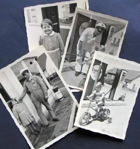 Esso Tankstelle mit Tankwart 1953 vier Originalfotos (9058)