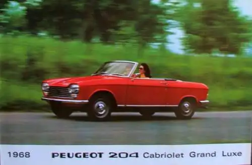 Peugeot 204 Cabriolet Grand Luxe Modellprogramm 1968 Automobilprospekt (9820)
