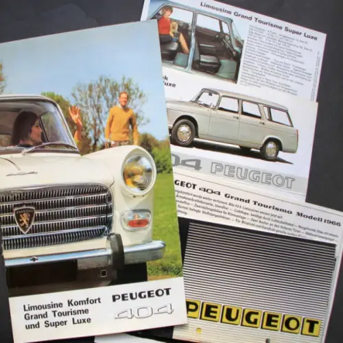 Peugeot 404 Limousine Grand Tourisme Modellprogramm 1967 fünf Automobilprospekte (7714)