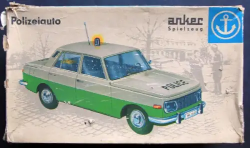 Anker Spielzeug Wartburg 353 Polizei 1965 Plastikmodell mit Fernsteuerung im Originalkarton (7654)