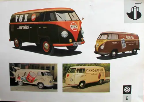 Volkswagen T1 Transporter Modellprogramm 1958 "Werbebeschriftungen" Automobilprospekt (0911)