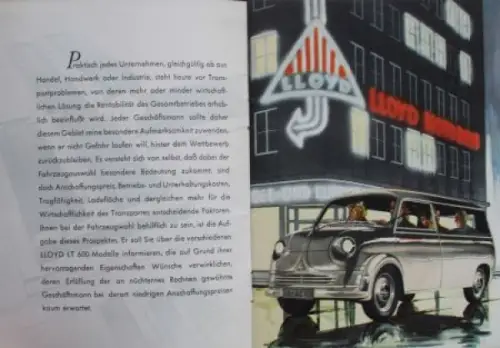 Lloyd LT 600 Kastenwagen Modellprogramm 1958 Automobilprospekt (5266)