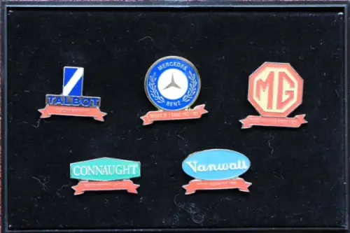 Mercedes-Benz MG Talbot Connaught Vanwall Motorrennsport-Pins 1980 in Box (4556)