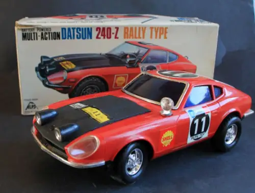 Alps Datsun Nissan 240 Z Safari Rallye 1971 Plastikmodell mit Batterieantrieb in Originalbox (1675)