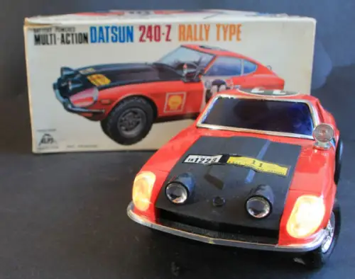 Alps Datsun Nissan 240 Z Safari Rallye 1971 Plastikmodell mit Batterieantrieb in Originalbox (1675)