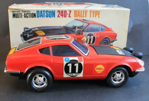 Alps Datsun Nissan 240 Z Safari Rallye 1971 Plastikmodell mit Batterieantrieb in Originalbox (1675)