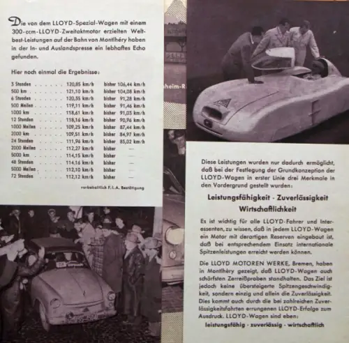 Lloyd Modellprogramm 1953 "Internationale Rekorde" Automobilprospekt (10006)