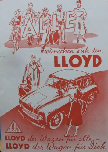 Lloyd Modellprogramm 1951 "Alle wünschen sich den Lloyd" Automobilprospekt (10006)