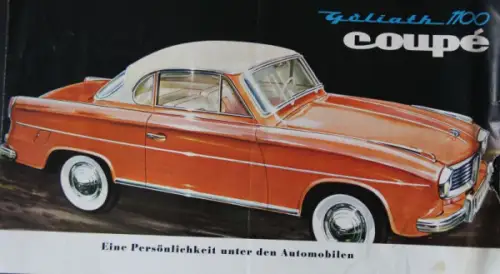 Goliath Hansa 1100 Coupe Modellprogramm 1957 Automobilprospekt (10020)