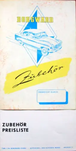 Borgward Isabella Zubehörprogramm 1960 Automobilprospekt + Preisliste (10034)