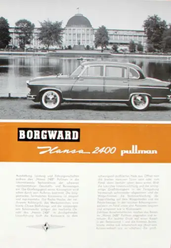 Borgward Hansa 2400 Pullmann Modellprogramm 1958 Automobilprospekt (10040)