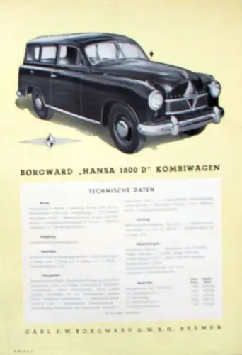 Borgward Hansa 1800 D Kombiwagen Modellprogramm 1953 Automobilprospekt (10072)