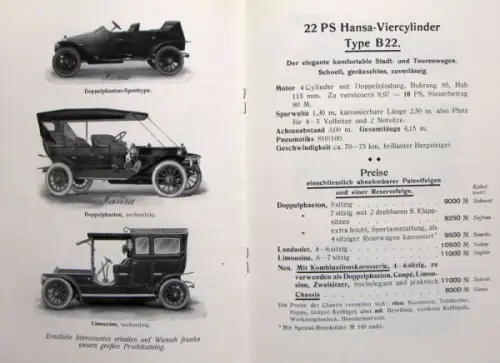 Hansa-Lloyd Modellprogramm 1910 Automobilprospekt (10089)