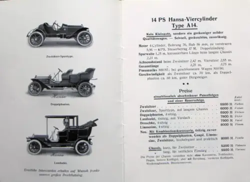 Hansa-Lloyd Modellprogramm 1910 Automobilprospekt (10089)