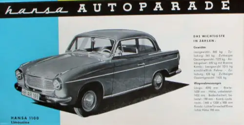 Goliath Hansa Modellprogramm 1959 "Autoparade" Automobilprospekt (10098)