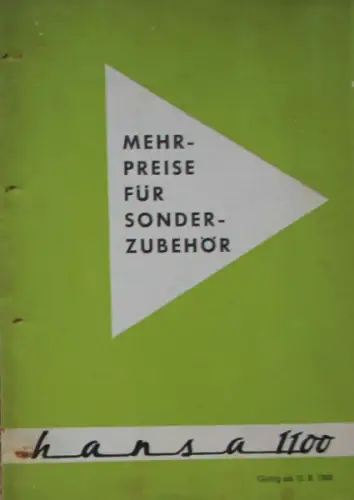 Goliath Hansa 1100 Modellprogramm 1960 Sonderzubehörpreisliste (10101)