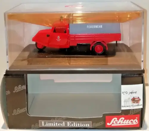 Schuco Tempo Planenwagen Feuerwehr 1960 "150 Jahre Berliner Feuerwehr" Metallmodell in Originalbox (10107)