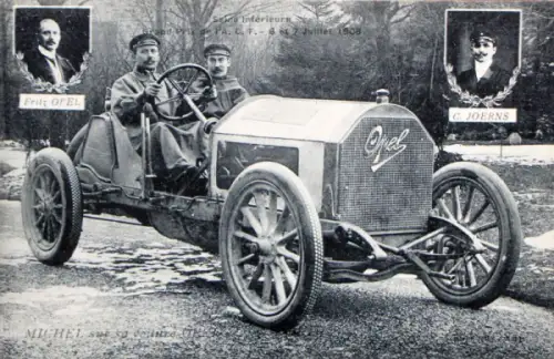 Opel Rennwagen mit Fritz Opel am Steuer 1908 Originalpostkarte (10115)