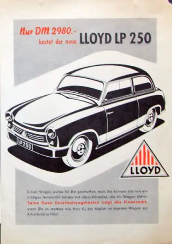 Lloyd LP 250 Modellprogramm 1952 Automobilprospekt (10128)
