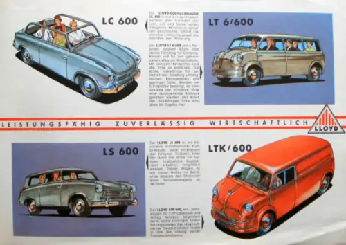 Lloyd 600 Modellprogramm 1955 Automobilprospekt (10130)
