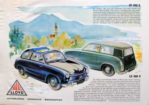 Lloyd LP 400 S Modellprogramm 1954 Automobilprospekt (10133)