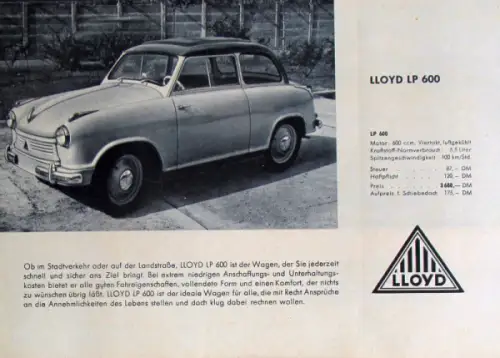 Lloyd Modellprogramm 1954 Automobilprospekt (10136)