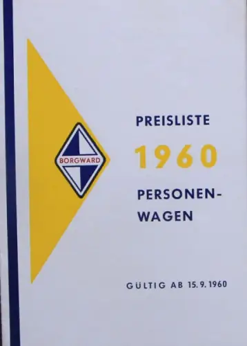 Borgward Personenwagen Preisliste 1960 Automobilprospekt (10143)