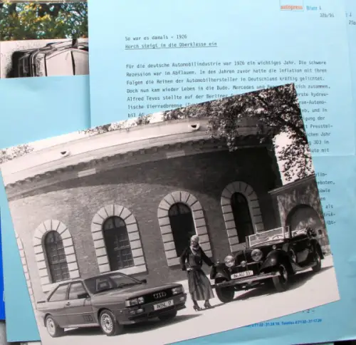Audi Modellhistorie 1969 Pressemappe mit 15 Werksfotos, Prospekte, Brochure (10151)