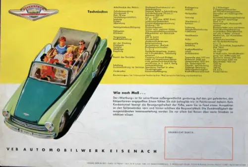 Wartburg Eisenach Cabriolet Modellprogramm 1956 Automobilprospekt (6568)