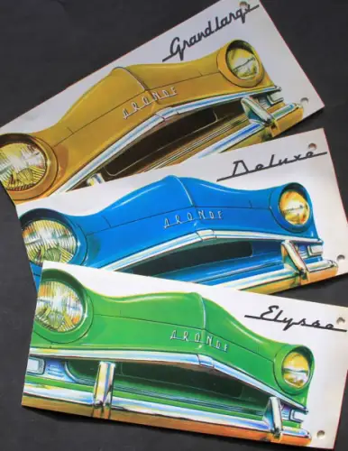 Simca Deluxe - Grand Large - Elysse Modellprogramm 1955 drei Automobilprospekte (6649)