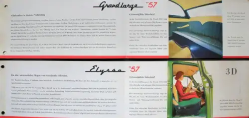 Simca Deluxe - Grand Large - Elysse Modellprogramm 1955 drei Automobilprospekte (6649)