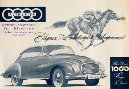Auto-Union 1000 Coupe de Luxe Modellprogramm 1964 Automobilprospekt (6925)