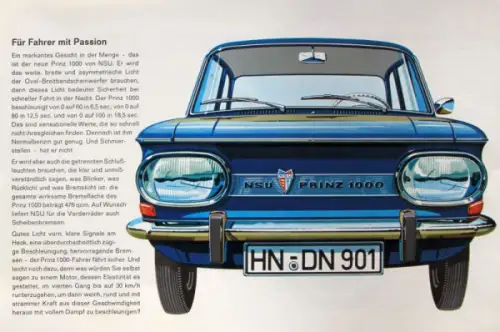 NSU Prinz 1000 Modellprogramm 1964 Automobilprospekt (10176)