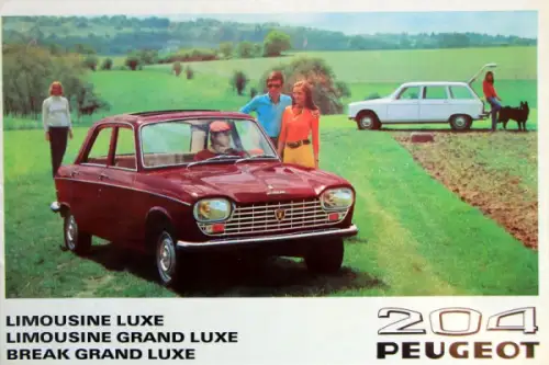 Peugeot 204 Limousine Grand Luxe Break Modellprogramm 1969 Automobilprospekt (10180)