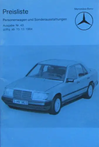 Mercedes-Benz Modellprogramm Preisliste 1984 Automobilprospekt (10208)