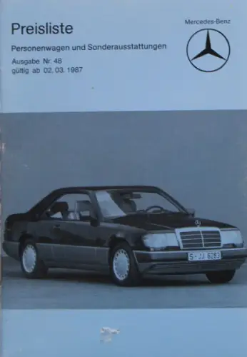 Mercedes-Benz Modellprogramm Preisliste 1987 Automobilprospekt (10209)