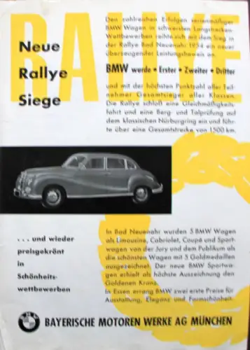 BMW 501 Modellprogramm 1954 "Rallye Siege" Automobilprospekt (10210)