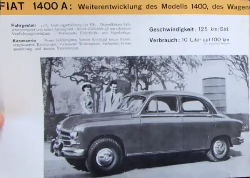Fiat 1400 A Modellprogramm 1954 Automobilprospekt (10314)