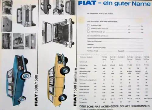 Fiat Modellprogramm 1963 Automobilprospekt (10316)