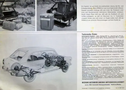 NSU Fiat Primula Modellprogramm 1965 Automobilprospekt (10317)