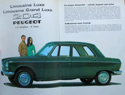 Peugeot 204 Limousine Break Grand Luxe Modellprogramm 1968 Automobilprospekt (10351)