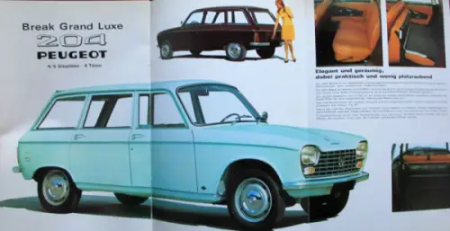 Peugeot 204 Limousine Break Grand Luxe Modellprogramm 1968 Automobilprospekt (10351)