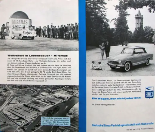 Simca Aronde Modellprogramm 1958 Automobilprospekt (10356)