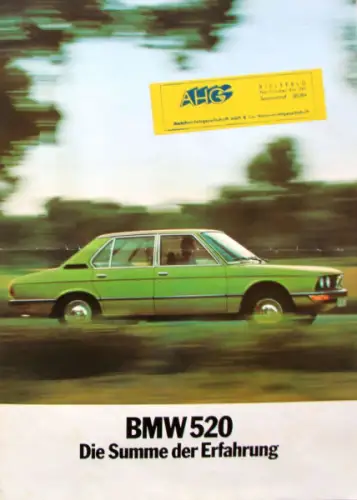 BMW 520 Modellprogramm 1972 "Die Summe der Erfahrung" Automobilprospekt (10357)