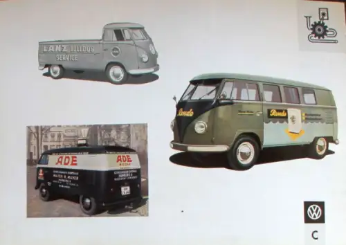 Volkswagen T1 Transporter Modellprogramm 1958 "Werbebeschriftungen" Automobilprospekt (10359)