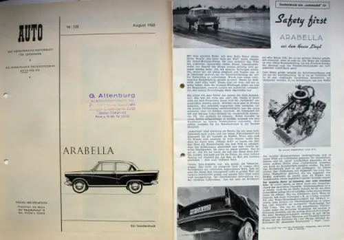 Borgward Arabella de Luxe Modellprogramm 1960 Automobil-Pressemappe (7000)