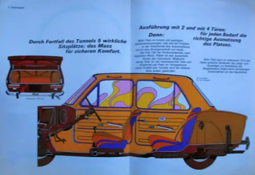Fiat 128 Modellprogramm 1970 "Perche" Automobilprospekt (10373)