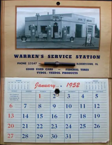 Veedol Tydol Tankstellen-Jahreskalender 1952 (10383)