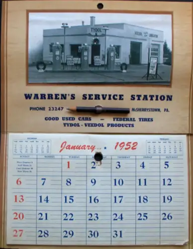 Veedol Tydol Tankstellen-Jahreskalender 1952 (10383)